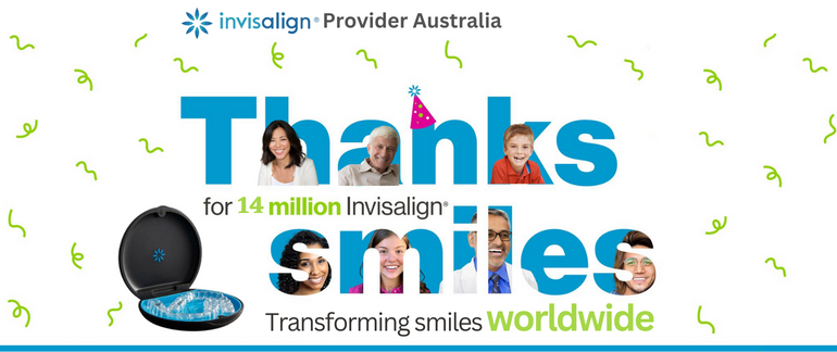 Text: Invisalign® provider in Sydney, Australia. 14 million people have transformed their smiles with Invisalign® clear braces, worldwide.