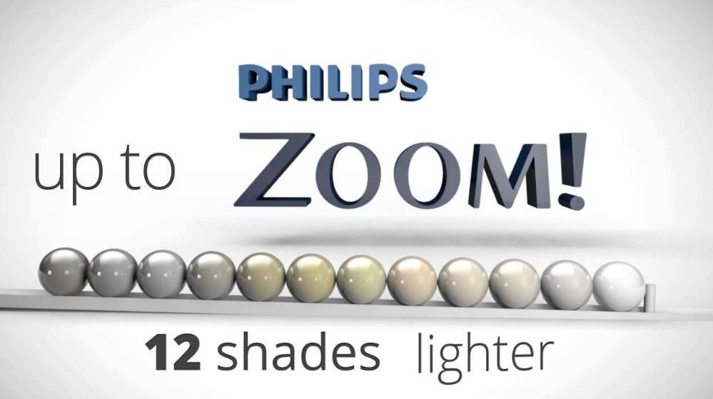 Philips Zoom whitening system that lighter teeth up to 12 shades illustration.